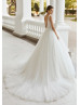 Beaded Ivory Lace Tulle V Back Fashion Wedding Dress